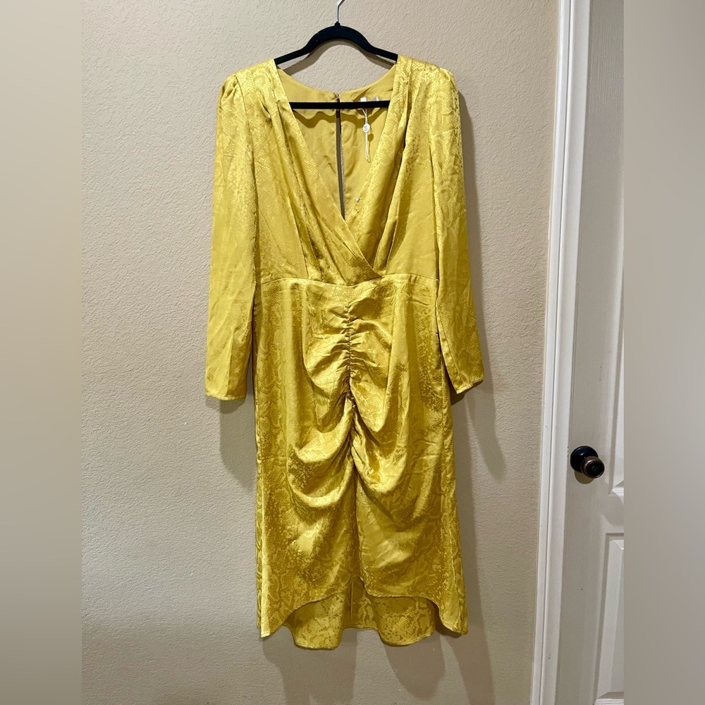 Wayf Rae Ruched Snake Jacquard Dress Yellow Gold